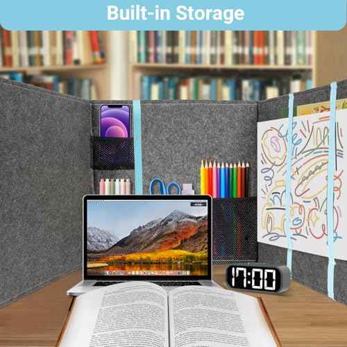 Foldable Privacy Folders with Storage,Portable Privacy Boards, Desk Dividers for Classroom - Reusable Test Dividers & Privacy Shields for Adults, Students,47.25" x 15.35",Felt