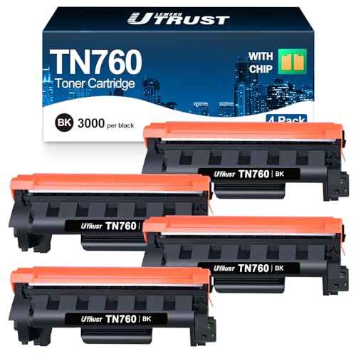 Compatible TN760 Toner Cartridge Replacement for Brother TN730 TN 760 TN-730/TN-760 TN-760 TN-730 High Yield Black Cartridge MFC-L2710DW MFC-L2750DW DCP-L2550DW HL-L2350DW HL-L2395DW HL-L2370DW 4 Pack