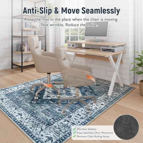 Anidaroel Office Chair Mat for Hardwood & Tile Floor, 4x6 Floor Mat for Office Chair, Under Desk Rug for Rolling Chair on Hardwood, Low Pile Carpet Floor Protector Rug, Easy to Clean, Blue
