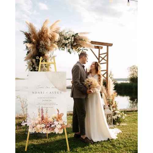 Gold Easel Stand for Wedding Signs with Adjustable Chain, Heavy Duty Metal Display Stand for Art, Welcome Signs, Posters, Pictures, Paintings,Posters & Commercial Display