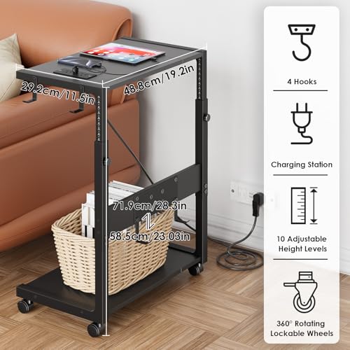 Jane Eyre Large Computer Tower Stand with 2 USB & 2 AC Outlets, 10-Level Height Adjustable