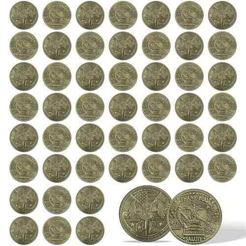 50Pcs Military Veterans Challenge Coin Bulk Honoring Patriotic Emblem Shield Eagle Flag Thanks for Your Service Coins Appreciation Gifts for US Army Commemorative Coin Veterans