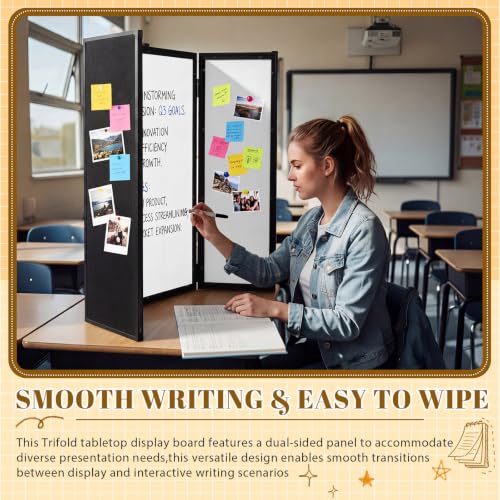 Feifeiya 48x36 Inch White-Black Trifold Display Board with Felt & Magnetic Surfaces