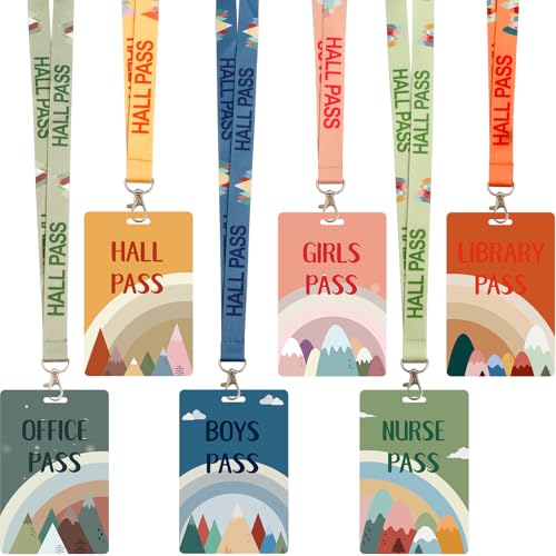 WorldBazaar Classroom Hall Pass Lanyards Set of 6 Bright Color PVC Teacher Accessories