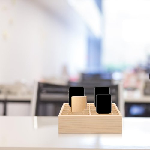 VILLCASE 12 Grids Cell Phone Storage Box: Wooden Holder - Multi-Compartment Calculator - Desk Organizer for Classroom Office