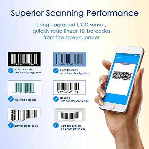NADAMOO 1D Dark Blue Wireless Barcode Scanner with Bluetooth & 2.4G USB, Portable CCD Reader for iPhone iPad Android Windows Mac