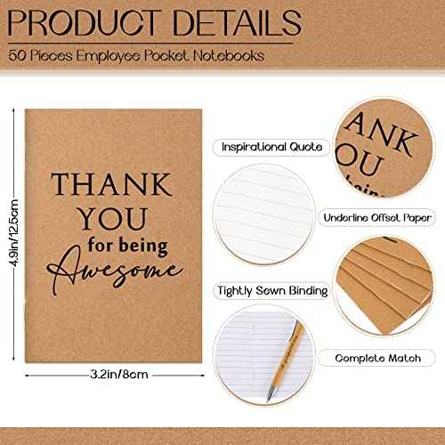 50 Sets Christmas Employee Appreciation Gifts Bulk Motivational Notebooks Inspirational Bamboo Pens Keychains Thank You Gifts for Thanksgiving Nurse Practitioner Coworker Staff Office