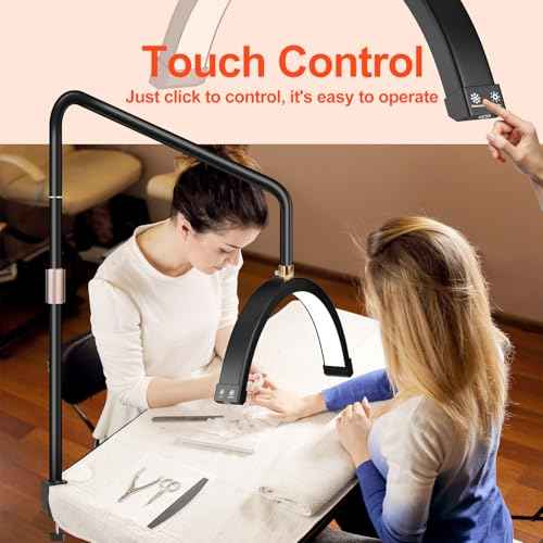 Half Moon Desk Light with Clamp, Touch Lash Lamp Nail Desk Light, Led Tattoo Light for Desk with Phone Holder, Adjustable 3 Color Lights for Lash Tech,Makeup,Photography,Reading,Work,Office (Black)