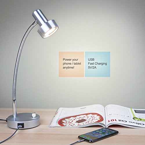 O¡¯Bright Dimmable LED Desk Lamp with USB Charging Port (5V/2A), Full Range Dimming LED, Table Lamp with USB Charger, Flexible Gooseneck, Office Desk Lamp/Bedside Lamp, Vintage Design (Aluminum)