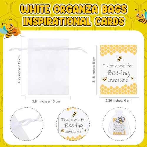 Lincia 48 Set Bee Badge Reels Employee Appreciation Gifts Inspirational Cards Organza Retractable Holder Clips for Coworkers Staff Thank You Gifts