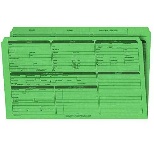NextDayLabels - Real Estate Listing Folder ? Right Panel List, Pre-Printed on Durable Card Stock with Closing Checklist and Color-Coded Dots for Organizing (Green, Legal Size | Pack of 25)