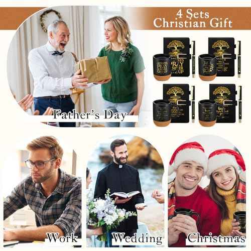 4 Set Pastor Appreciation Gifts for Men Christian 15 oz Bible Verse Ceramic Coffee Mug A5 Journal Ballpoint Pen Christian Religious Gift Set for Church Christmas Supplies (Fashion Style)