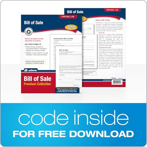 Adams Bill of Sale Forms Pack – 2 Motor Vehicle & 2 General 8.5 x 11