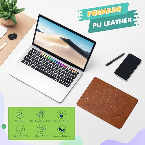Besezx Caramel Brown Leather Mouse Pad 8x11 Inch Non-Slip Waterproof Microfiber Base