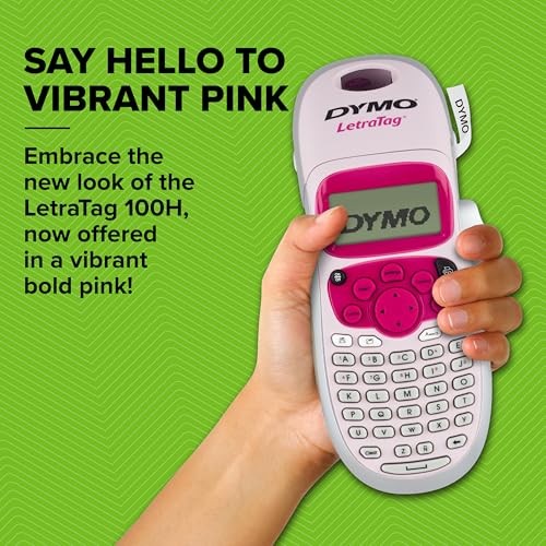 DYMO LetraTag LT-100H Handheld Aesthetic Label Maker | ABC Keyboard Label Printer with Easy-to-Use, 13 Character LCD Screen | Great for Home & Office Organization | Pink (New)