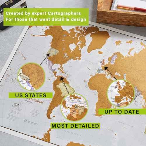 Scratch The World ¢ç Travel Map - Frameable Scratch Off World Map Poster - X-Large 23 x 33 - Maps International - 50 Years of Making Maps - Updated 2025 - Cartographic Detail Featuring Country & State Borders