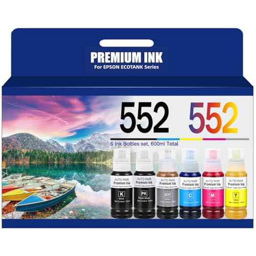 552 Ink Refill Bottles Use for EcoTank Photo ET-8550, EcoTank Photo ET-8500£¨BK PBK C M Y GY, 600ml£©