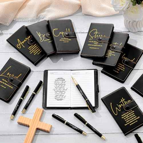 Spakon 10 Sets Christian Gifts Bulk Church Leather Notebook with Pen Pastor Appreciation Gifts Clergy Sunday School Teacher Prayer Journal Religious Bible Study Supplies (Bible Verse)