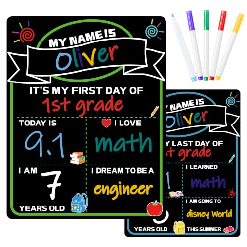 VUSIGN Double-Sided First & Last Day of School Chalkboard Sign with 5 Markers