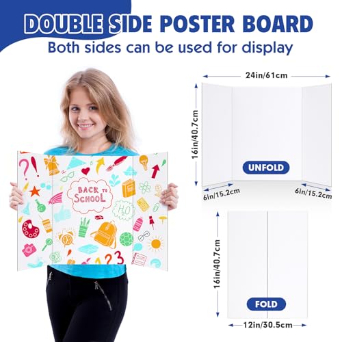TUXIYA White Tri Fold Poster Board 4-Pack 24x16 Inches Presentation Display