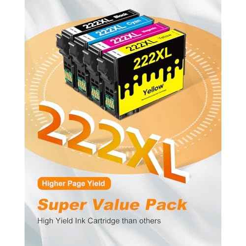 222XL Ink Cartridges Combo Pack Remanufactured Replacement for Epson 222 Ink Cartridges for Epson 222 XL 222XL for Epson XP-5200 Printer for Workforce WF-2960 Printer (4 Pack, 222 Ink)