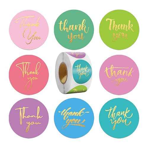 500Pcs Thank You Stickers 8 Designs 1 Inch Gold Foil Thank You Sticker for Packaging Thank You Stickers for Small Business Thank You Label Stickers Self-Adhesive Labels for Envelopes,Gift Wrap, Craft
