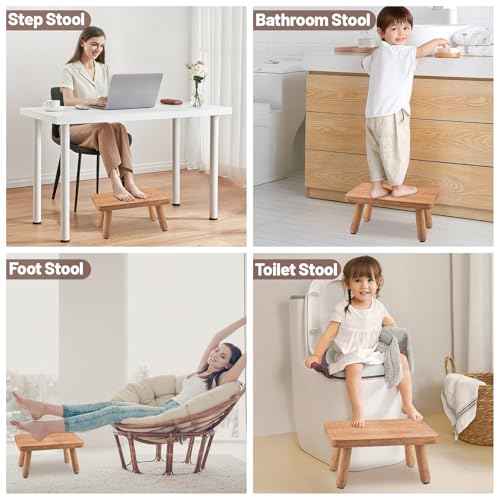 Wooden Step Stool for Adults Seniors, Anti-Slip One Step Stools, Heavy Duty Stepping Stools Kitchen Step Stool with 500lbs Capacity for Office, Bedroom, Kitchen, Bathroom