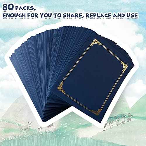 Fainne 80 Pieces Certificate Holders Diploma Holders Document Holder Certificate Covers Certificate Folders with Gold Foil Border for Letter Size 8.5 x 11 Inches Diploma Documents Awards (Navy Blue)