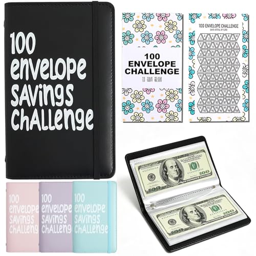 Black Money Saving Challenge Binder with Cash Envelopes - 100 Envelopes Budget Organizer