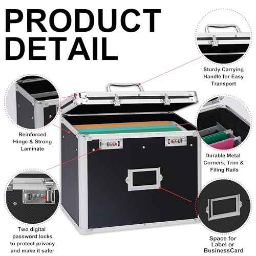 Aluminum Storage File Box with Lock,Portable Locking Storage Totes with Dual Combination Locks for Filing Office Documents
