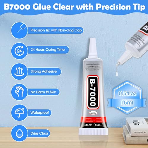 Evatage B7000 Clear Rhinestone Glue 4Pcs 15mL Jewelry & Craft Adhesive with Precision Tip