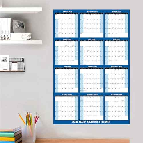 32" x 48" 2026 Wall Calendar Large Dry Erase Calendar for Wall Erasable Laminated 12 Month Wall Planner Yearly Annual Calendar Reversible Horizontal/Vertical Office Classroom Home Blue