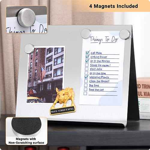 Large Magnetic Bulletin Board ? Dry Erase Memo Board with Stand ? Tabletop Metal Easel for Magnet Display ? 12x10 Inches + 4 Magnets