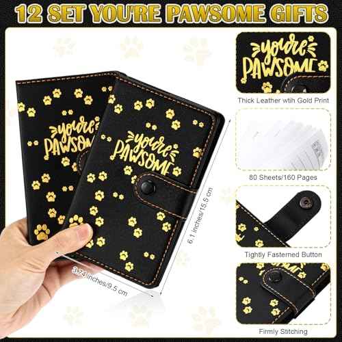 Mimorou Paw Notebook and Pen Gift Set Christmas Appreciation Gifts You¡¯re Pawsome Leather Journal with Ballpoint Pen Thank You Gift for Vet Tech Veterinary Assistant Dog Trainer(Black,12 Sets)