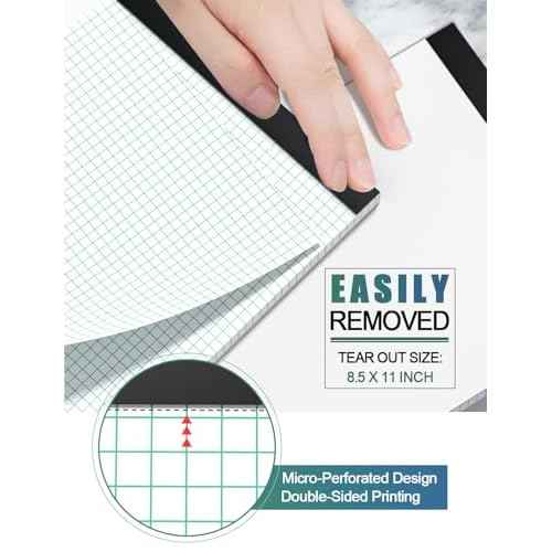 Graph Paper Pads 8.5 x 11, 4x4 Graph Ruled, 2 Pack 1/4 Graph Paper Notebooks, Grid Paper Pad Notebook 8-1/2" x 11" Graphing Paper, Perforated Quadrille Pad, 70GSM White Graft Paper Pads, 30 Sheets/Pad