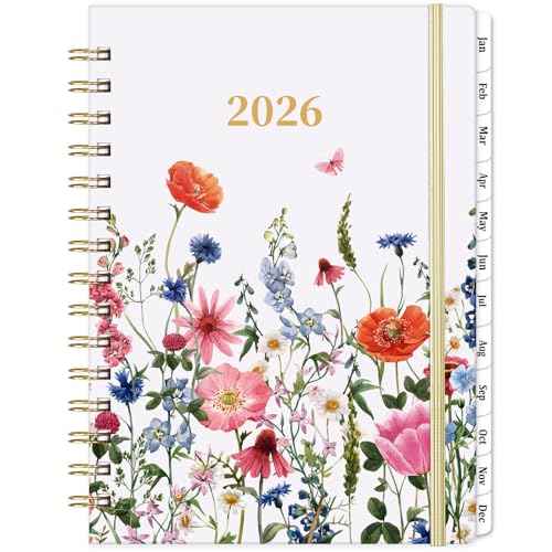 2026 Planner - Jan. 2026 - Dec. 2026, 2026 Planner Weekly and Monthly with Tabs, 6.3" x 8.4", Planner 2026, Hardcover with Back Pocket + Thick Paper + Twin-Wire Binding - Flowers