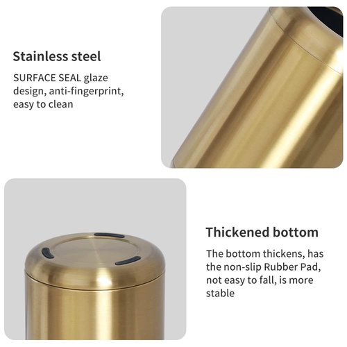 LEASYLIFE 8L/2.1gal Brushed Nickel Gold Trash Can, Small, Multi-purpose - Bathroom, Powder Room, Bedroom, Office