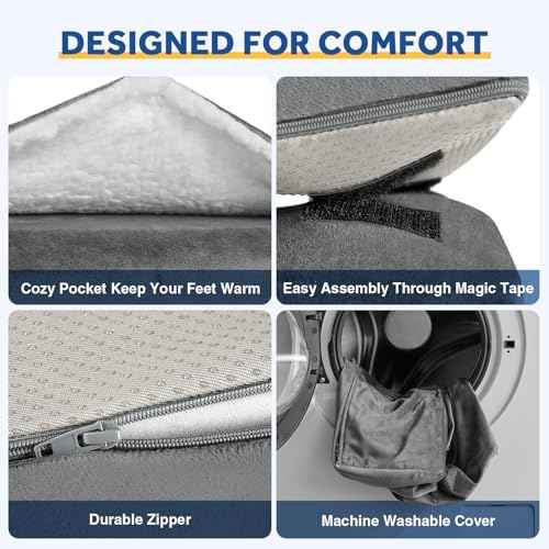 Foot Rest for Under Desk at Work, Adjustable Footrest for Office Chair & Gaming Chair,Ergonomic Footrest Pillow Desk Foot Stool with Washable Cover for Home, Airplane, Travel (Gray)