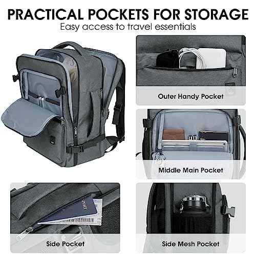 WANDF 17-Inch Laptop Travel Backpack For Spirit Airlines Personal Item Bag 18x14x8 with Wet Pocket for Men Women (Grey)