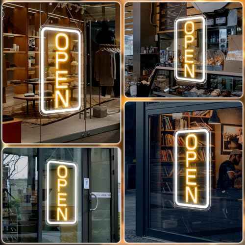 Open Signs for Business, 16''¡¿9'' Bright High Visibility Open Sign LED Powered by USB with ON/OFF Switch, Adjustable Brightness COB Open Signs for Bar Shop Coffee Salon Hotel Wall Window Storefront (Vertical)