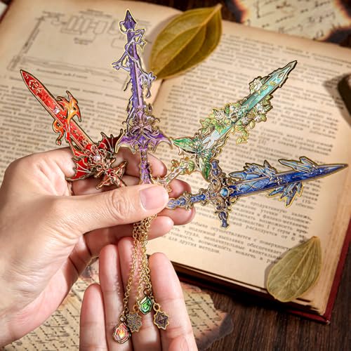 VYRANA Sword Series 4pcs Metal Bookmarks - Fantasy & Medieval Design Gift Set