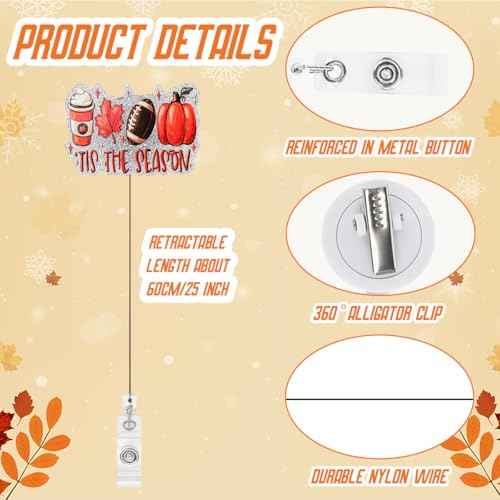 Tis The Season Thanksgiving Fall Pumpkin Badge Reels Autumn Retractable Badge Holder for Nurse Doctor Teacher Thanksgiving Badge Reel Retractable for Nursing Student RN NP Medical Worker