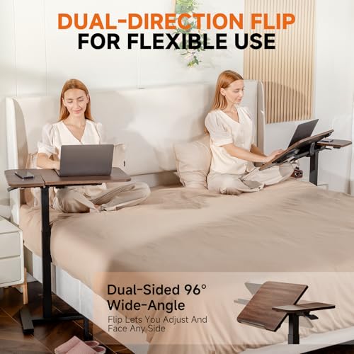Walnut Tiltable Mobile Standing Desk with Pneumatic Height Adjustment & Wheels
