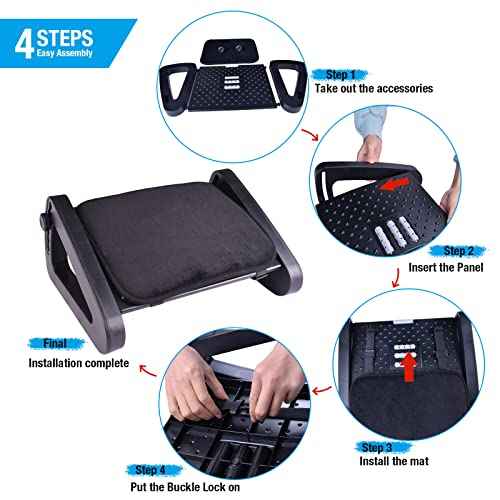 Scalebeard Ergonomic Foot Rest for Under Desk, 6-Heights Adjustable Foot Stool with Removable Cushion and Massage Roller, Office Chair Footrest for Leg Rest