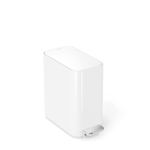 simplehuman Small Bathroom Trash Can with Lid, Stainless Steel Waste Basket, 5 Liter / 1.3 Gallon, White
