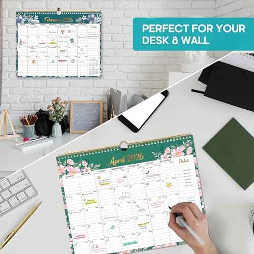 2026 Calendar, Monthly Wall Calendar from October 2025 to June 2027, 11.5" x 14.7", Spiral Binding Hanging Wall Calendar, Perfect for Home or Office,Floral
