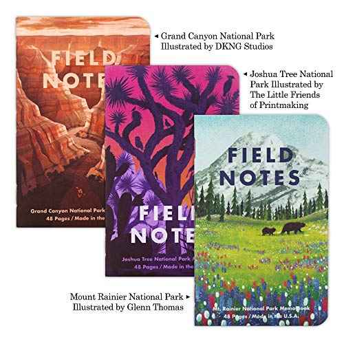 Field Notes: National Parks Series (Series B - Grand Canyon, Joshua Tree, Mount Rainier) - Graph Paper Memo Book 3-Pack - 3.5 x 5.5 Inch