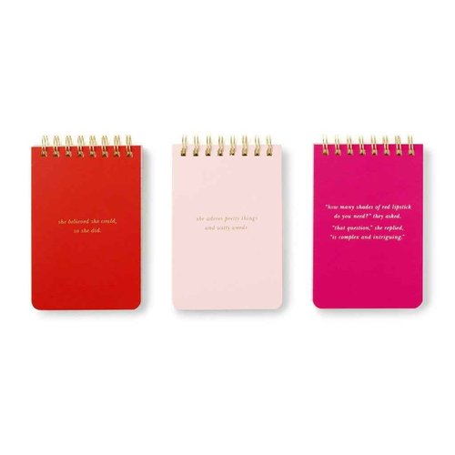 Kate Spade New York Spiral Notepad Set of 3, Blush, Red, Pink, She Statements
