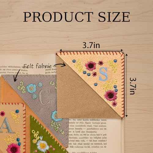 Personalized Hand Embroidered Corner Bookmark-Unique Letters Floral Embroidered Bookmark for Women Books Journals Office