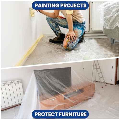 Adhes Pretaped Masking Film Refills, 3 Rolls 2700mm x 17m, Masking Film with Tape for Painting, Spraying & Surface Protection, Compact Paint Shield Refill Rolls for Dispenser Use
